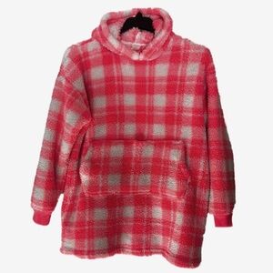 Cat & Jack Bright Pink and White Fuzzy Sherpa Oversized Blanket Hoodie Large XL